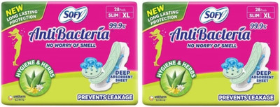 SOFY Anti Bacteria Extra Long XL - 28+28 Counts ( Pack Of 2 ) Sanitary Pad(Pack of 2)