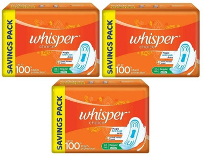 Whisper Choice Sanitary Regular Pads for Women, Regular - ( 20+20+20 ) Napkins Sanitary Pad(Pack of 3)