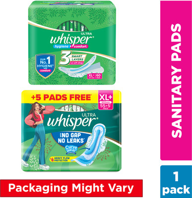 Whisper ULTRA HYGIENE+COMFORT XL+ ,PROTECTION FOR HEAVY FLOW Sanitary Pad(Pack of 55)