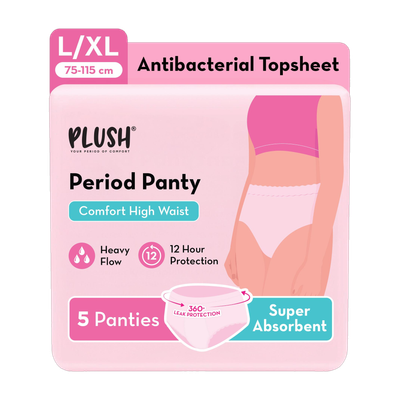 PLUSH Comfort High Waist Disposable Period Panty, Rash Free L/XL Size (75-115 cm) Sanitary Pad(Pack of 5)