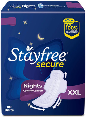 STAYFREE Secure Nights|Cottony Comfort|Upto 100% leakage protection|Odour Control Sanitary Pad(Pack of 40)