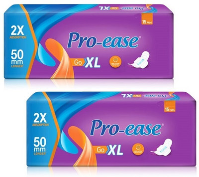 Pro-ease Go XL 50mm EXTRA LONGER, 15+15 Pcs Sanitary Pad(Pack of 2)