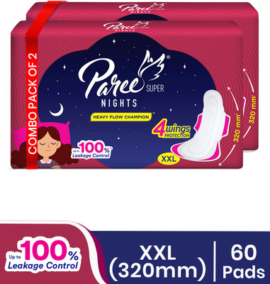 Paree Super Nights Soft & Rash Free Double Feather|XXL Size Pad|For Leakage Protection Sanitary Pad(Pack of 2)