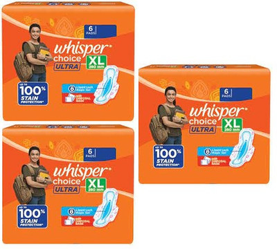 Whisper Choice Ultra XL 6+6+6 counts Sanitary pads Sanitary Pad(Pack of 18)