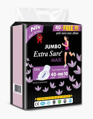 Extra Sure Jumbo Maxi(40+10 Pads )| Gel Lock Core | Day & Night Leak-Proof Protection Sanitary Pad(Pack of 50)