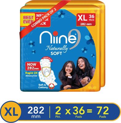niine Naturally Soft XL Sanitary Pads With Anti Leak Flow, Extra Soft and Cottony Sanitary Pad(Pack of 72)