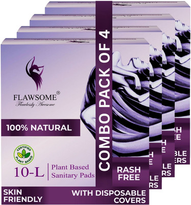 FLAWSOME L Sanitary Pads | 40 Plant-Based Pads | Soft, Rash-Free & Leak-Proof Sanitary Pad(Pack of 4)