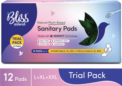 BlissNatural Rash Free Ultra Soft L,XL,XXL Each of 2 Trail Pack Sanitary Pad(Pack of 12)