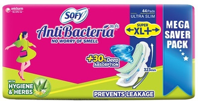 SOFY AntiBacteria 44 Pads XL+ 323mm with Deep Absorption Sanitary Pad(Pack of 44)