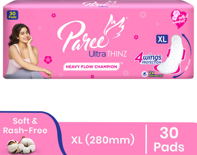 Paree Ultra Thinz Soft & Rash Free Double Feathers XL Pads, With Disposable Covers Sanitary Pad(Pack of 30)