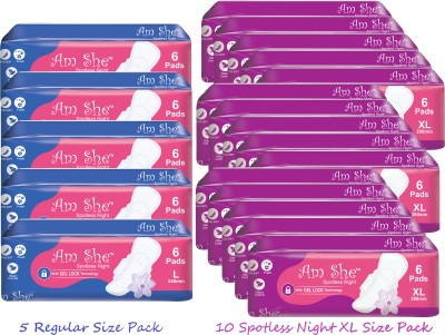 Am She Combo Of Dry Net 5 Regular & 10 XL For Women Sanitary Pad(Pack of 90)