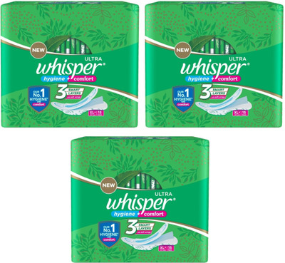 Whisper ULTRA hygiene + comfort 317 mm XL Plus – 15+15+15 Sanitary Pad (Pack of 45)