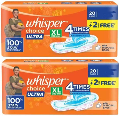 Whisper choice ULTRA XL 280 mm - 20×2 Pad Thik Napkins pad Sanitary Pad(Pack of 40)