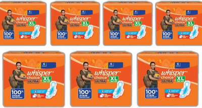 Whisper Choice Ultra XL 280mm - 6+6+6+6+6+6+6 Pads Sanitary Pad(Pack of 7)