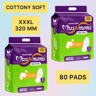 MISS N MOMS 320mm Cotton Pads | 80 Pieces Combo | Ideal for Long Hour Comfort Sanitary Pad(Pack of 2)