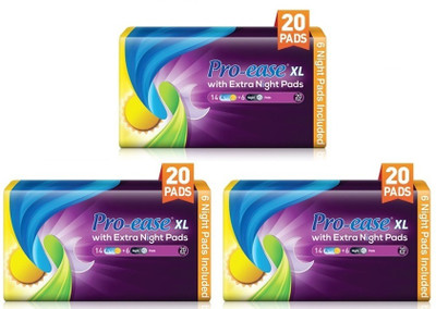 Pro-ease XL with Extra Night (14+6)x3 Sanitary Pad(Pack of 3)