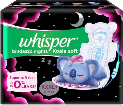 Whisper Ultra Night Bindazzz Nights Koala Soft Sanitary Pads, XXXL Plus – 8 Napkins Sanitary Pad  (Pack of 8)