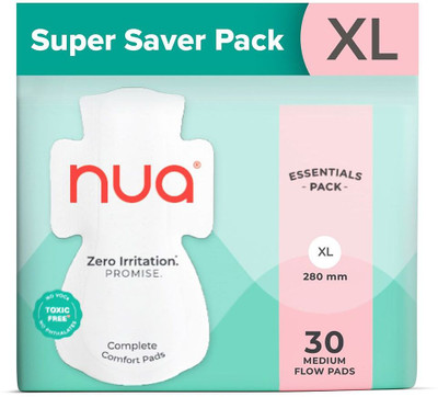Nua Complete Comfort 30 Medium Flow XL | Essentials Pack | 4X Comfort Sanitary Pad(Pack of 30)