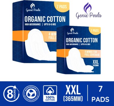 Genie Pads Pure Organic Cotton Biodegradable Ultra Soft Sanitary Pad(Pack of 7)