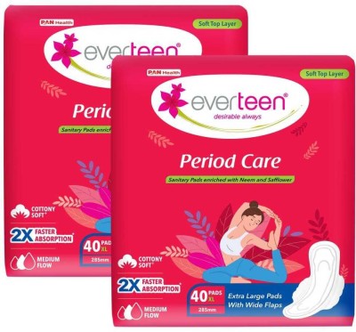 everteen Period Care XL Soft Sanitary Pads with Neem & Safflower For Medium Flow - 2 Pack Sanitary Pad(Pack of 80)