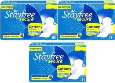 STAYFREE secure cottony soft cover regular with wings 18+18+18 pad ( pack of 3 ) Sanitary Pad(Pack of 3)
