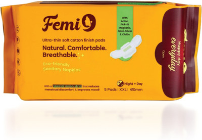 Femi9 High Absorption Rash free Pads(410mm-5Pads)|Odour control Sanitary Pad(Pack of 7)
