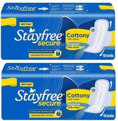 STAYFREE secure cottony soft cover regular with wings 18+18 pad ( pack of 2 ) Sanitary Pad(Pack of 2)