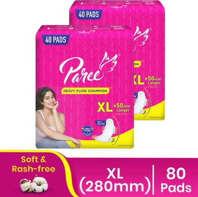 Paree Soft & Rash Free Sanitary Pad | XL Size| 3 Seconds Absorption for Heavy Flow Sanitary Pad(Pack of 80)