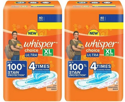 Whisper choice ULTRA XL 280MM - 40+40 Pads Sanitary Pad(Pack of 2)