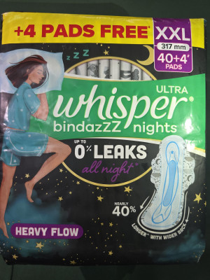 Whisper bindazzz ultra all night heavy flow 0 leaks 44 pcs pkt dtrse 227 Sanitary Pad(Pack of 44)