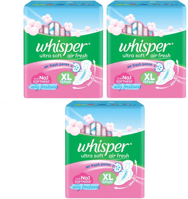 Whisper ultra soft air fresh XL 284 mm - 15x3 Pcs Sanitary Pad(Pack of 3)