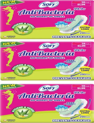 SOFY AntiBacteria Super XL-28+28+28-290mm ultra slim- sanitary pads Sanitary Pad(Pack of 3)