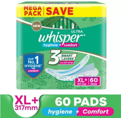 Whisper Ultra Clean XL+ Hygiene & Comfort Sanitary Pad (Pack of 60) Sanitary Pad(Pack of 60)