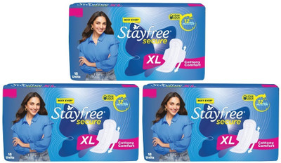 STAYFREE SECURE COTTONY COMFORT 18+18+18 XL PADS 274mm Sanitary Pad(Pack of 54)