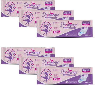 Dreamease XL sanitary pads 275mm, 2x absorption, odour lock, leak proof, (36 count) Sanitary Pad(Pack of 6)