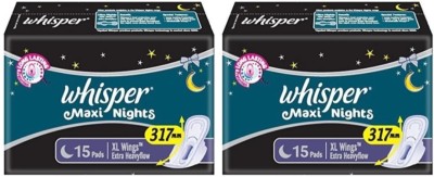 Whisper Maxi Nights XL wings 15+15 pads Sanitary Pad(Pack of 2)