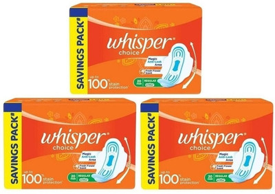 Whisper choice magic anti-leak area 20x3 Regular Sanitary Pad(Pack of 3)