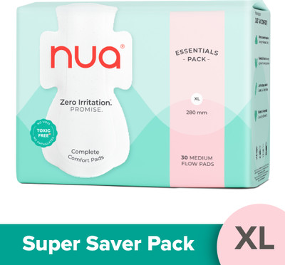 Nua Complete Comfort 30 Medium Flow XL | Essentials Pack | 4X Comfort Sanitary Pad(Pack of 30)