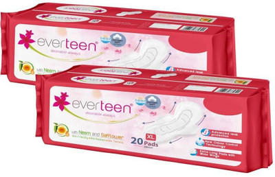 everteen XL Cottony-Soft Sanitary Pads (Neem, Safflower) 40pcs Sanitary Pad(Pack of 2)