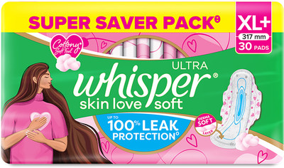 Whisper Ultra Skin Love Soft Sanitary Pads for Women, XL+ 30 Napkins Sanitary Pad(Pack of 30)