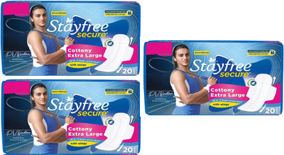 STAYFREE SECURE COTTONY XL 18+18+18 PACK OF 3 Sanitary Pad(Pack of 3)