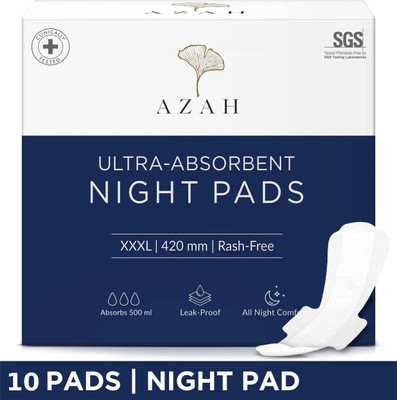 AZAH XXXL Night Pads For Ultra Heavy Flow | Rash Free with 3x Absorbency Sanitary Pad(Pack of 10)
