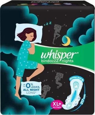 Whisper BindazzZ nights XL+ Plus, 44 Pads Sanitary Pad(Pack of 44)