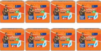Whisper Choice Ultra XL 280mm - 6+6+6+6+6+6+6+6 Pads Sanitary Pad(Pack of 8)