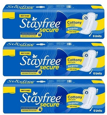 STAYFREE secure Cottony Regular with Wings 230 mm - 6x3 Pcs Sanitary Pad(Pack of 3)