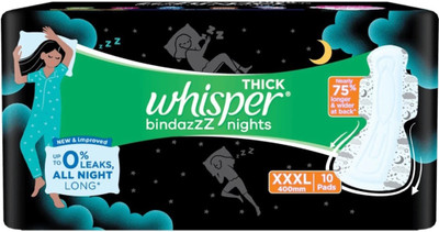 Whisper Bindazzz Ultra Night Sanitary Pads For Women, XXX-Large Pack of 10 Napkins Sanitary Pad