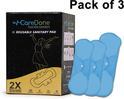 CareDone Skyblue Reusable Sanitary Pads for women,2 Pads for moderate flow+1 heavy flow. Sanitary Pad(Pack of 3)