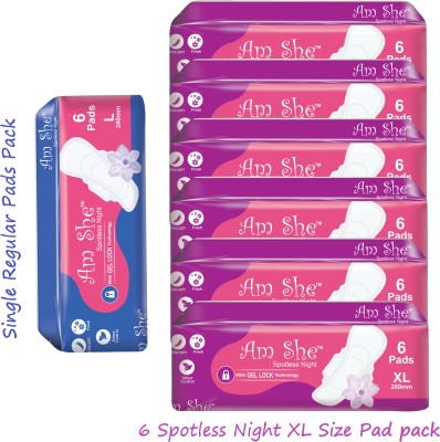 Am She Combo of 1 Regular 6 XL | Dry Net Spotless Night | Women/Ladies Sanitary Pad(Pack of 42)