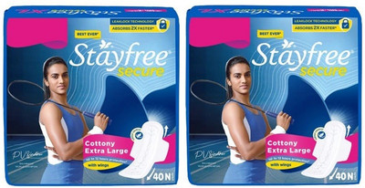STAYFREE Secure Cottony Extra Large with Wings - 40x2 Pcs Sanitary Pad(Pack of 2)