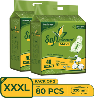 soft & secure Cotton Soft With Extra Gel Overnight Sanitary Pads n Pack 2 (80 Pads) Sanitary Pad(Pack of 2)